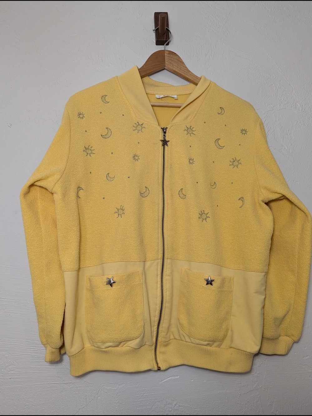 Vintage Yellow Celestial Lightweight Sweatshirt Sun Moon Star Boho Witchy Hippie